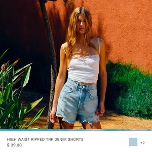 Zara high wasted distressed shorts in blue